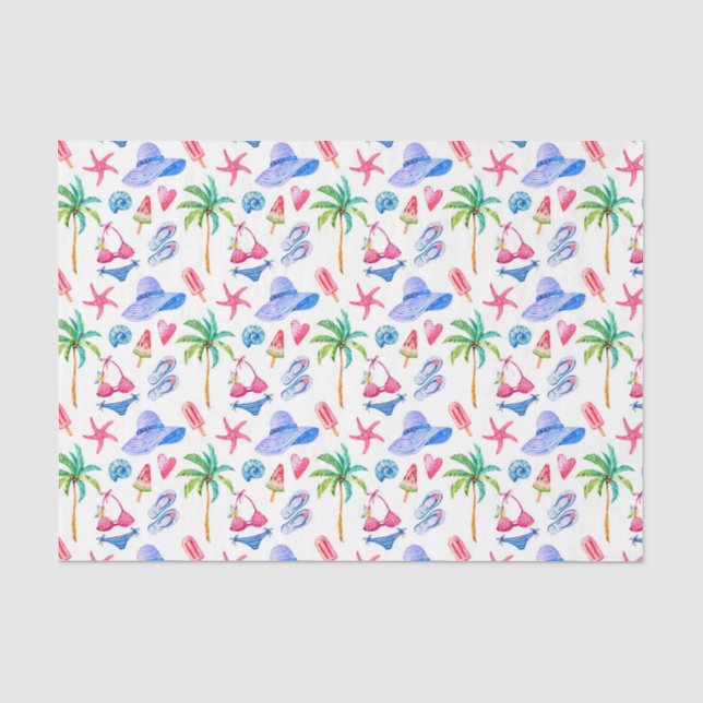 Papier Mousseline Bikini Été Amusant, Flip Flops, Palmiers (Recto)