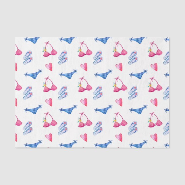Papier Mousseline Bikini rose et tongs (Design 72 Pink Series) (Recto)