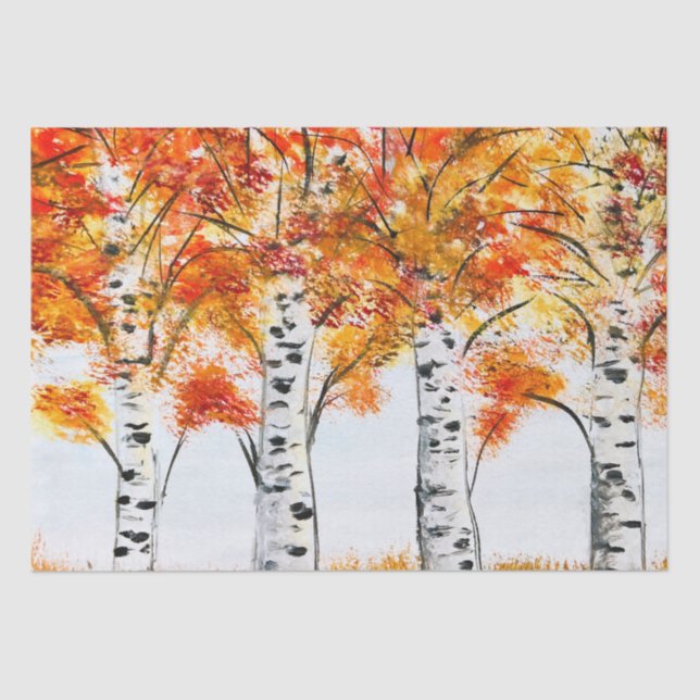 Papier Mousseline Birch Fall Birch Tree Automne Pays Feuille rustiqu (Recto)