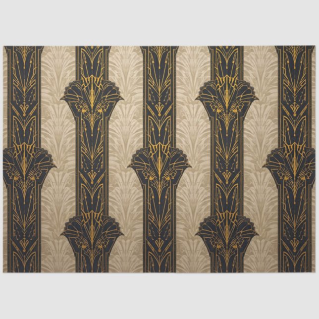 Papier Mousseline Black and Gold Pattern Decoupage  (Recto)