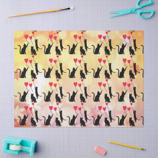 Papier Mousseline Black Cats And Balloons (Artisanat)