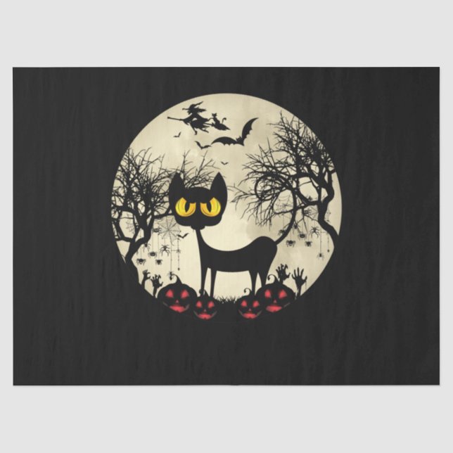 Papier Mousseline Black Cats Moon Citrouille Drôle Halloween Horreur (Recto)