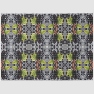 Papier Mousseline Black Currants Berries & Green Leaf Pattern