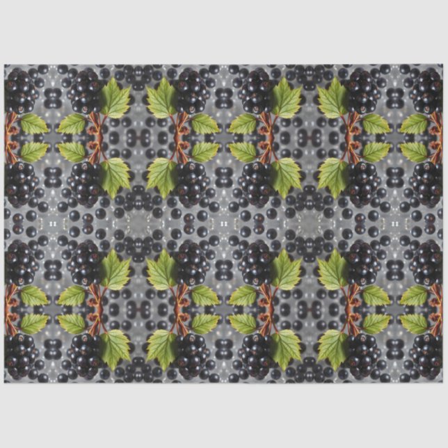Papier Mousseline Black Currants Berries & Green Leaf Pattern (Recto)