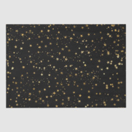Papier Mousseline Black Elegant Celestial Starry Gold Stars Design
