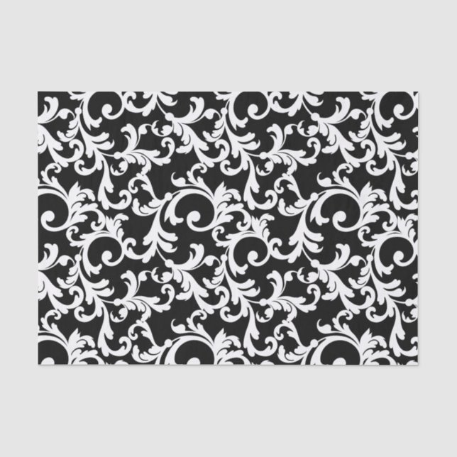 Papier Mousseline Black Elegant Damask Print (Recto)