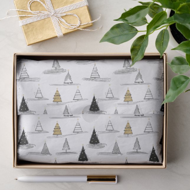 Papier Mousseline Black Gold Christmas Pattern#5 ID1009 (Cadeau)