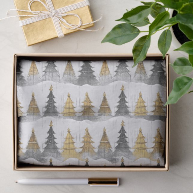 Papier Mousseline Black Gold Christmas Pattern#9 ID1009 (Cadeau)