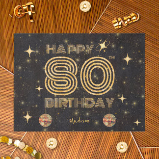 Papier Mousseline Black Gold Dancing Disco Ball 80tht Happy Birthday