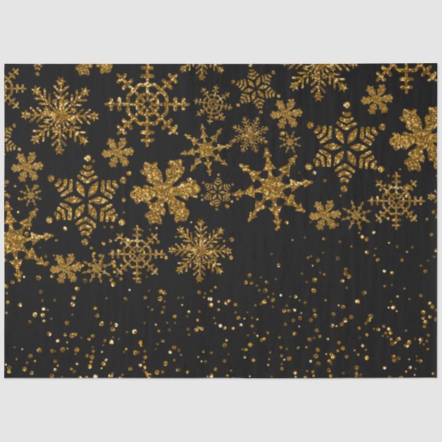 Papier Mousseline Black & Gold Snowflakes Étoiles Joyeux Noël (Recto)