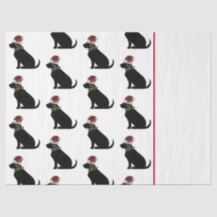Papier Mousseline Black Lab Chien Noël Santa Hat Holly Moderne