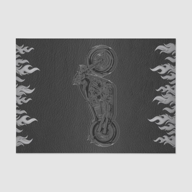 Papier Mousseline Black Leather Silver Chrome Motorcycle Party (Recto)