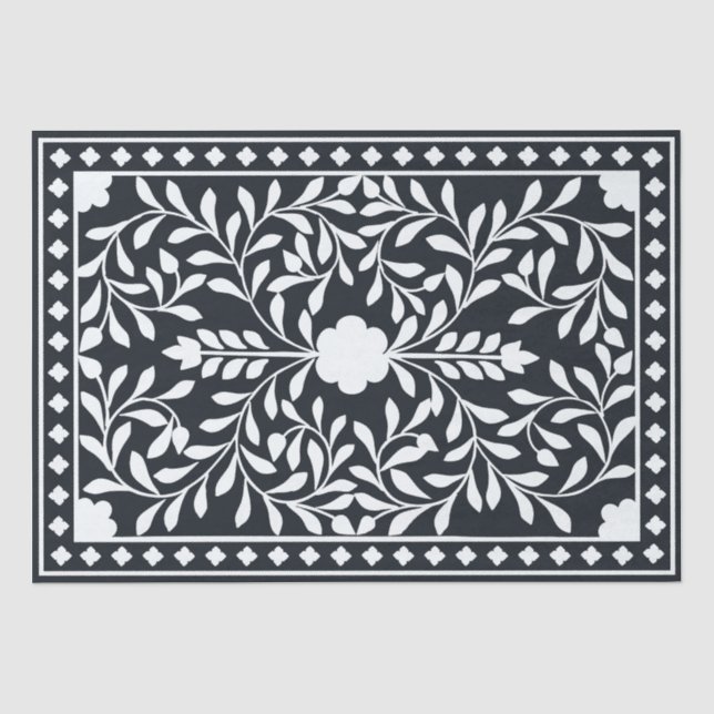 Papier Mousseline Black Traditional Bone Inlay Decoupage Paper (Recto)