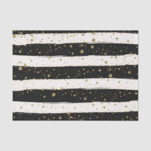 Papier Mousseline Black White Aquarelle rayures Gold Parties scintil