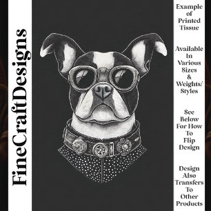 Papier Mousseline Black White Steampunk Boston Terrier T8 Découpage