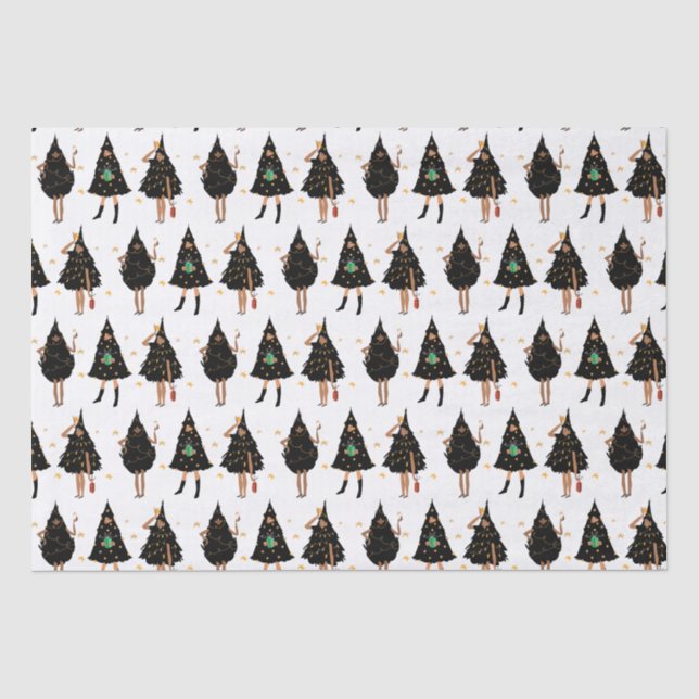 Papier Mousseline Black Women Dressed in Black Christmas Tree Party (Recto)