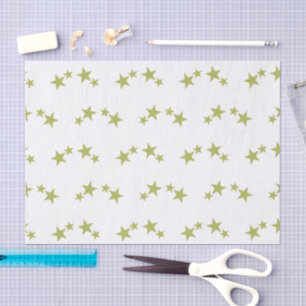 Papier Mousseline Blanc avec étoiles vert citron