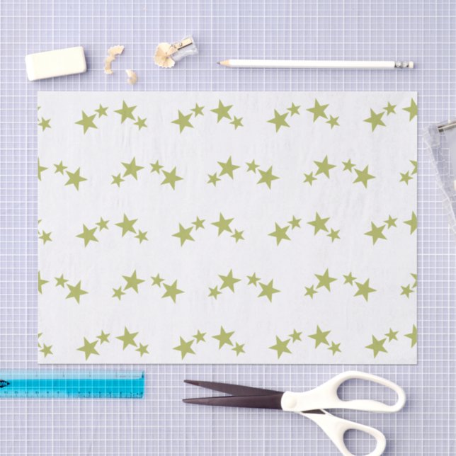 Papier Mousseline Blanc avec étoiles vert citron (Artisanat)