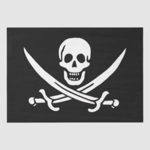 Papier Mousseline Blanc, Drapeau Pirate Calico Jack, Crâne & Cutlass