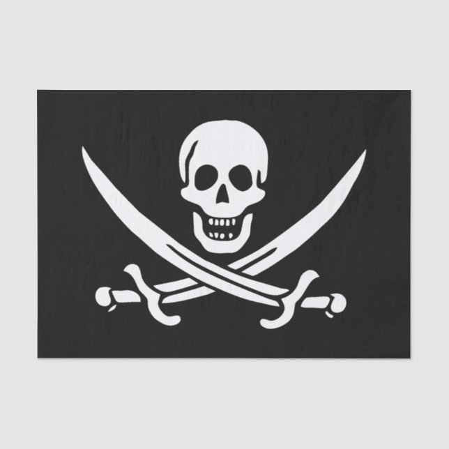 Papier Mousseline Blanc, Drapeau Pirate Calico Jack, Crâne & Cutlass (Recto)