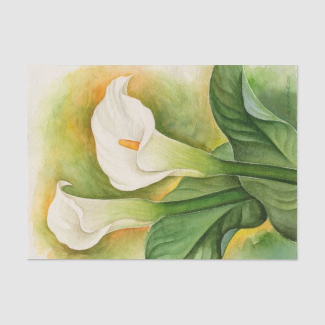 Papier Mousseline Blanc Floral Cala Lily Découpage Aquarelle (Recto)