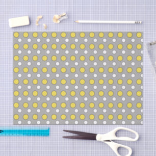 Papier Mousseline Blanc jaune et gris avec pois