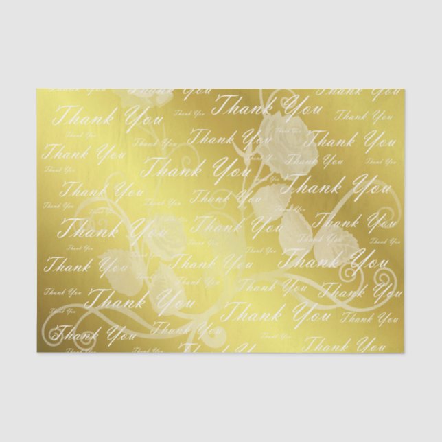 Papier Mousseline blanc, or, argent, merci, fleurs, floral, (Recto)