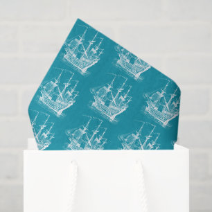 Papier Mousseline Blanc sur Turquoise Vent Motif bateau à voile