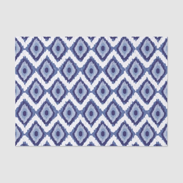 Papier Mousseline Blanc tribal Chevron de diamant d'Ikat de bleu (Recto)