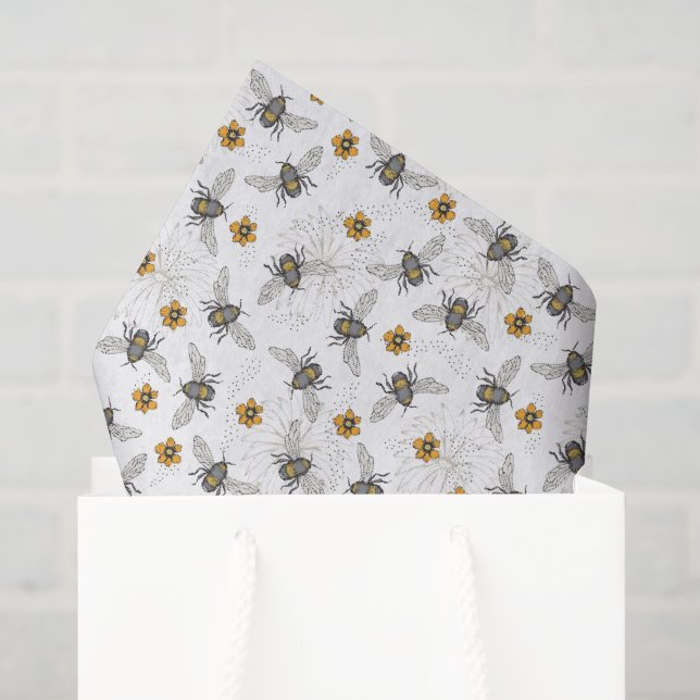 Papier Mousseline Blancs branchés Printemps & Été Abeille de miel (Sac cadeau)