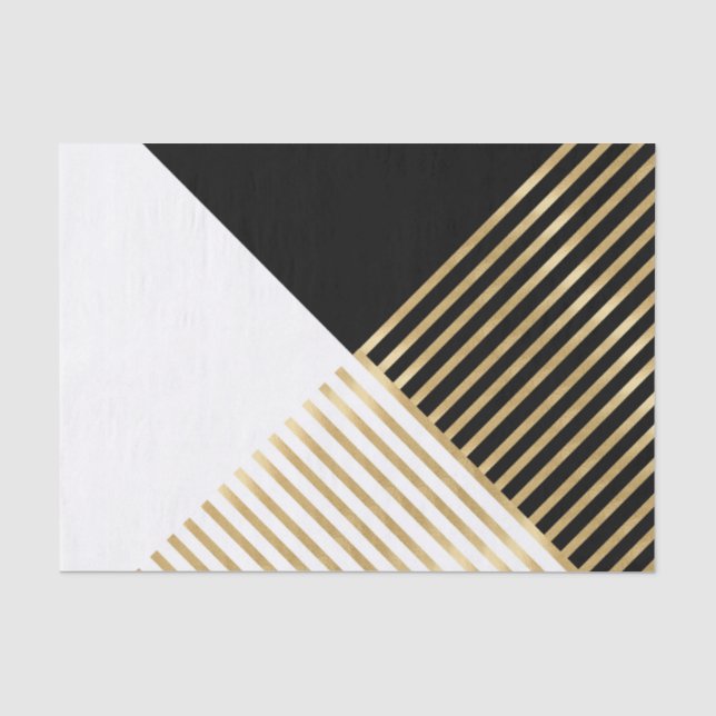 Papier Mousseline Blancs d'or géométrique noir moderne (Recto)