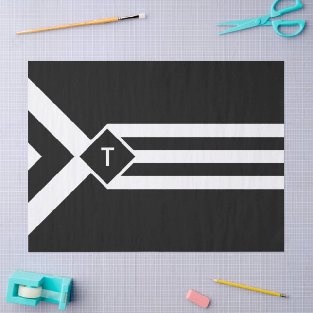 Papier Mousseline Blancs et Chevrons sur Noir avec Monogramme (Artisanat)