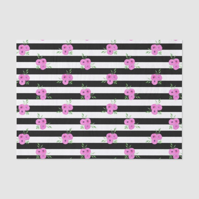 Papier Mousseline Blancs noirs Ranunculus rose Flore (Recto)
