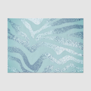Papier Mousseline Bleu argent métallique look zèbre rayé animal