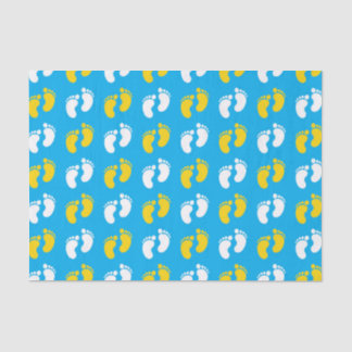 PAPIER MOUSSELINE BLEU AVEC JAUNE ET PIEDS BÉBÉ BLANC