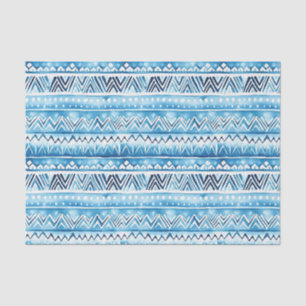Papier Mousseline Bleu blanc bandes tribales