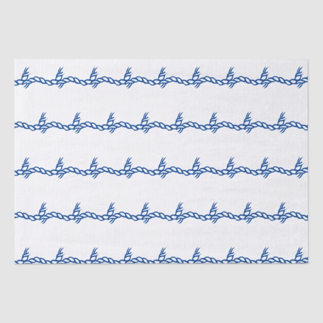 Papier Mousseline Bleu blanc corde nautique vagues motif cadeau (Recto)