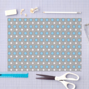 Papier Mousseline Bleu blanc et gris avec points motif