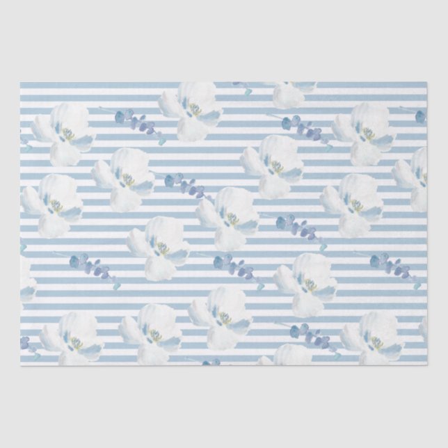Papier Mousseline Bleu blanc Fleur Eucalyptus raypes (Recto)