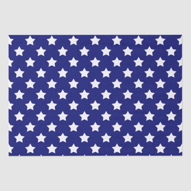 Papier Mousseline Bleu Blancs Etoiles Motif (Recto)
