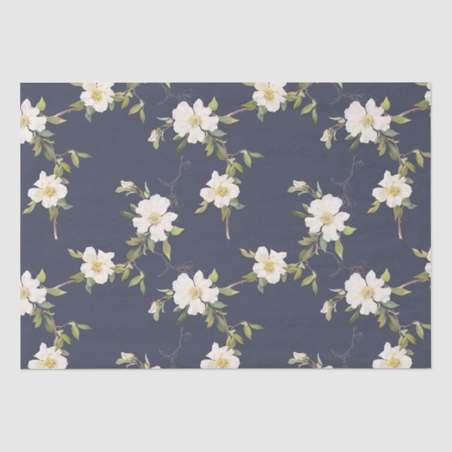 Papier Mousseline Bleu bleu floral (Recto)