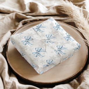 Papier Mousseline Bleu Bow Silver Snowflake thème hiver