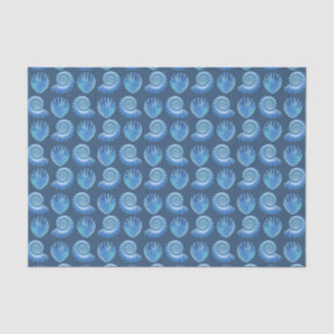 Papier Mousseline Bleu brillant Coques de mer ornées