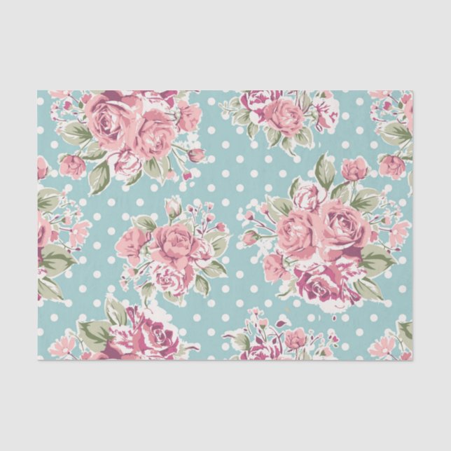 Papier Mousseline Bleu, chic minable, blanc de point de polka, rose (Recto)