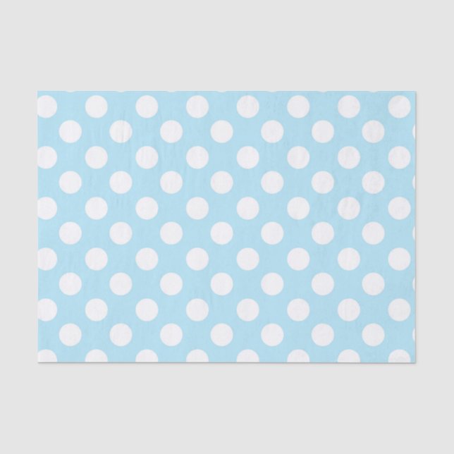 Papier Mousseline Bleu clair bébé et pois blancs (Recto)