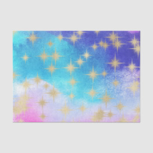 Papier Mousseline Bleu Clair, Rose, Aquarelle Violette et Étoiles Do
