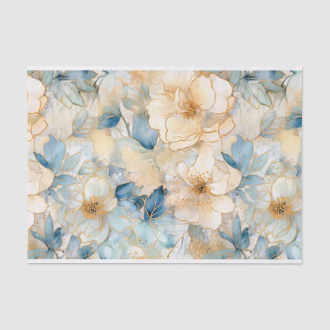 Papier Mousseline Bleu clair Roses Abstraits modernes (Recto)