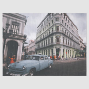 Papier Mousseline Bleu Classic Vintage Car Cityscape
