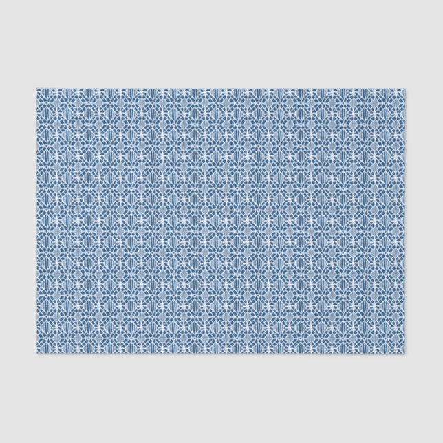 Papier Mousseline Bleu Classique Avec Motif Crochet Blanc (Recto)