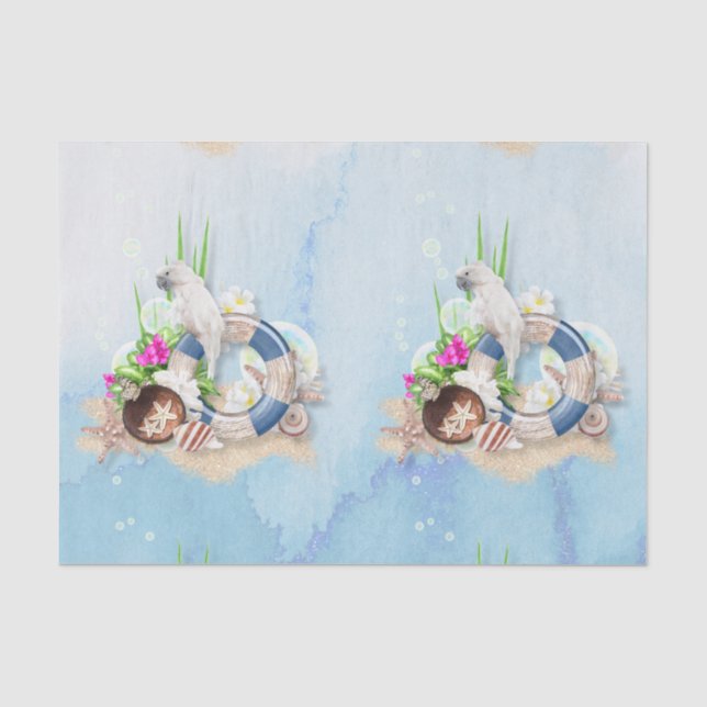 Papier Mousseline Bleu côtier Cockatoo Floral (Recto)